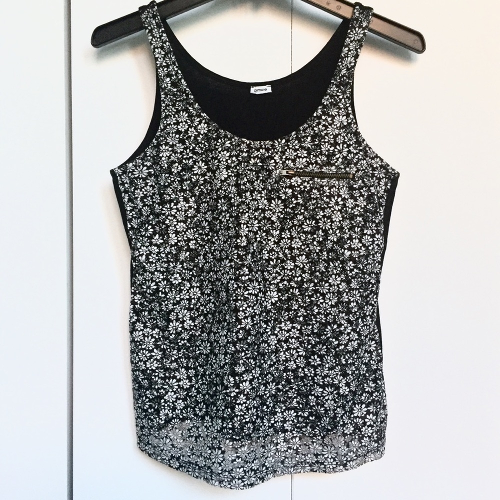 Black white ditsy floral tank Y2K zipper Elena Gilbert summer cottagecore boho S